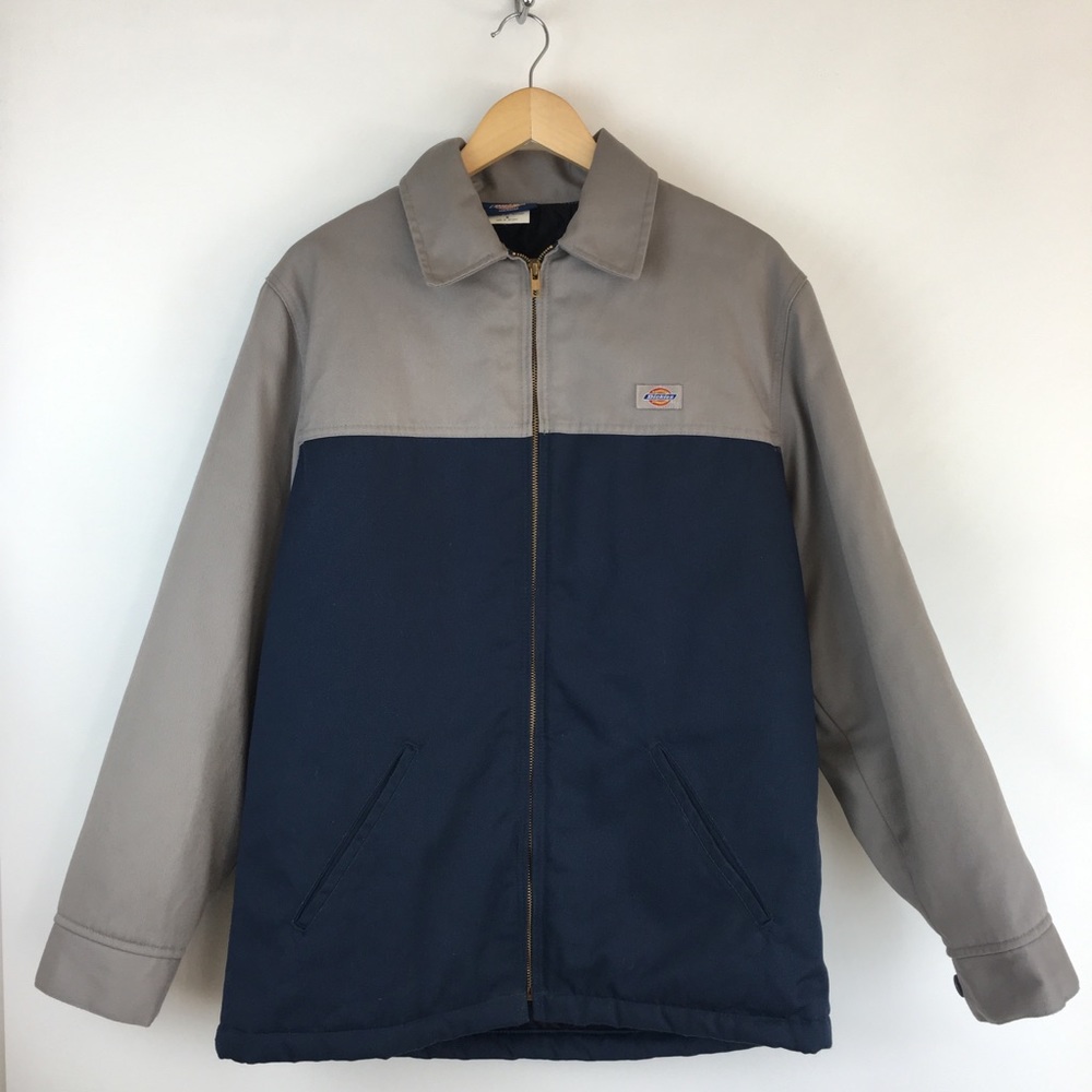 Dickies Two Tone Panel Gray Navy Blue Zip Jacket M